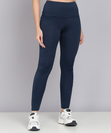 Solid Leggings with Back Zipper Pocket - Blue
